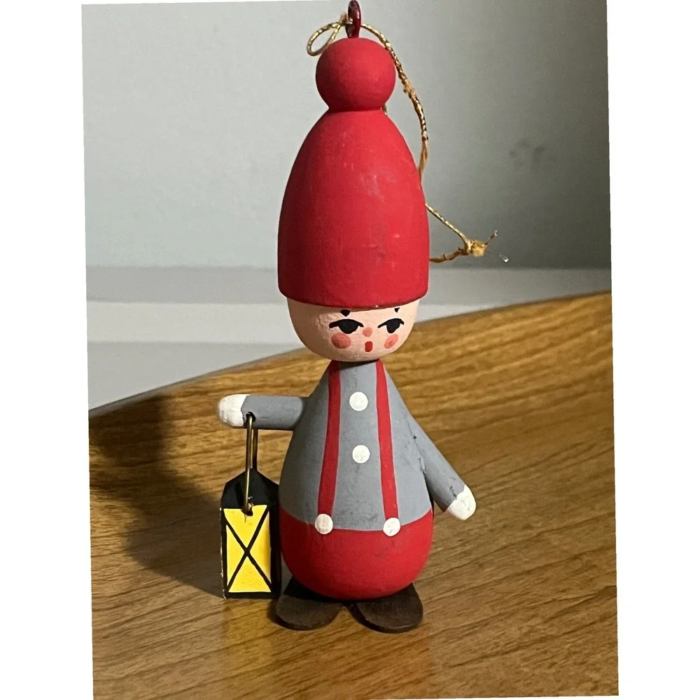 Scandinavian Folk Art Bo Svensk Tomte Gnome Elf lantern Ornament  Vtg Christmas‎